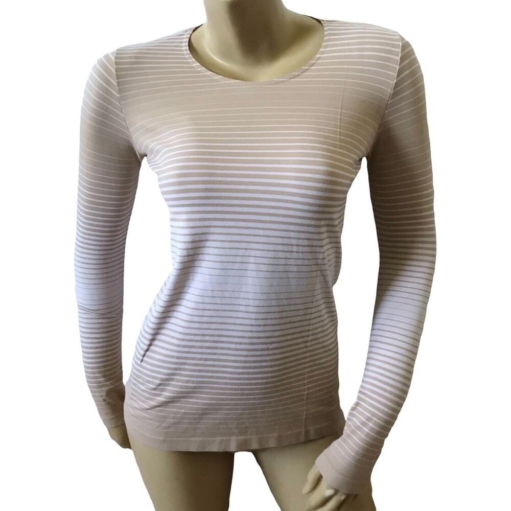 Emilio Cavallini Womens One Size Beige Striped Long Sleeve Stretch Top Italy